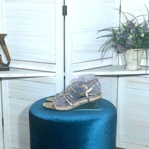 Nina NY Golden Rhinestone Strappy Wedge Sandals Size 9